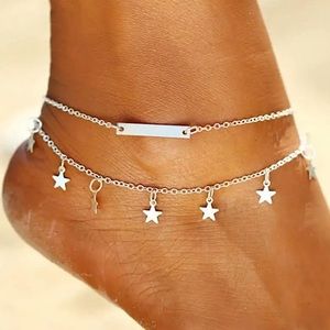 💜10/$25💜NEW 2 Layered Rectangular Plate & Star Charms Anklet